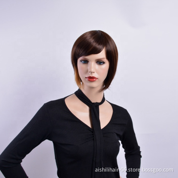 Wholesale Top Quality synthetic wigs natural wave short dark brown wigs for office lady